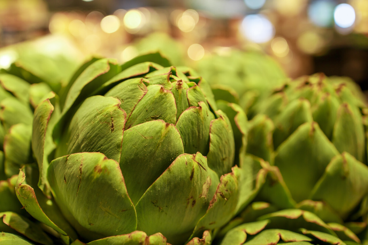 Fresh artichokes on a market