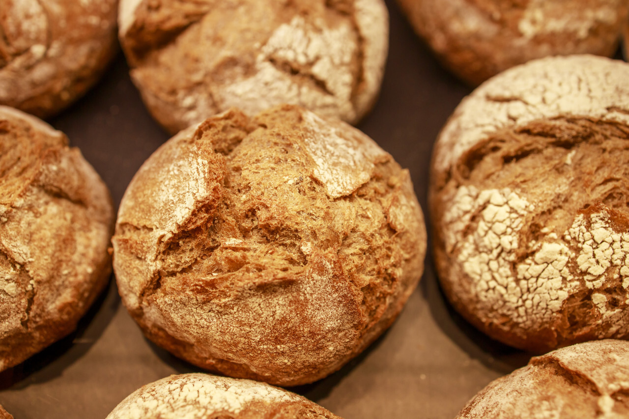 Top view of fresh homemade bread buns