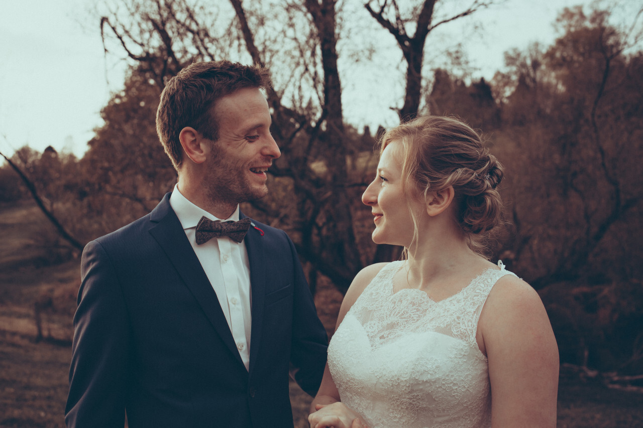 Wedding couple enjoying romantic moments