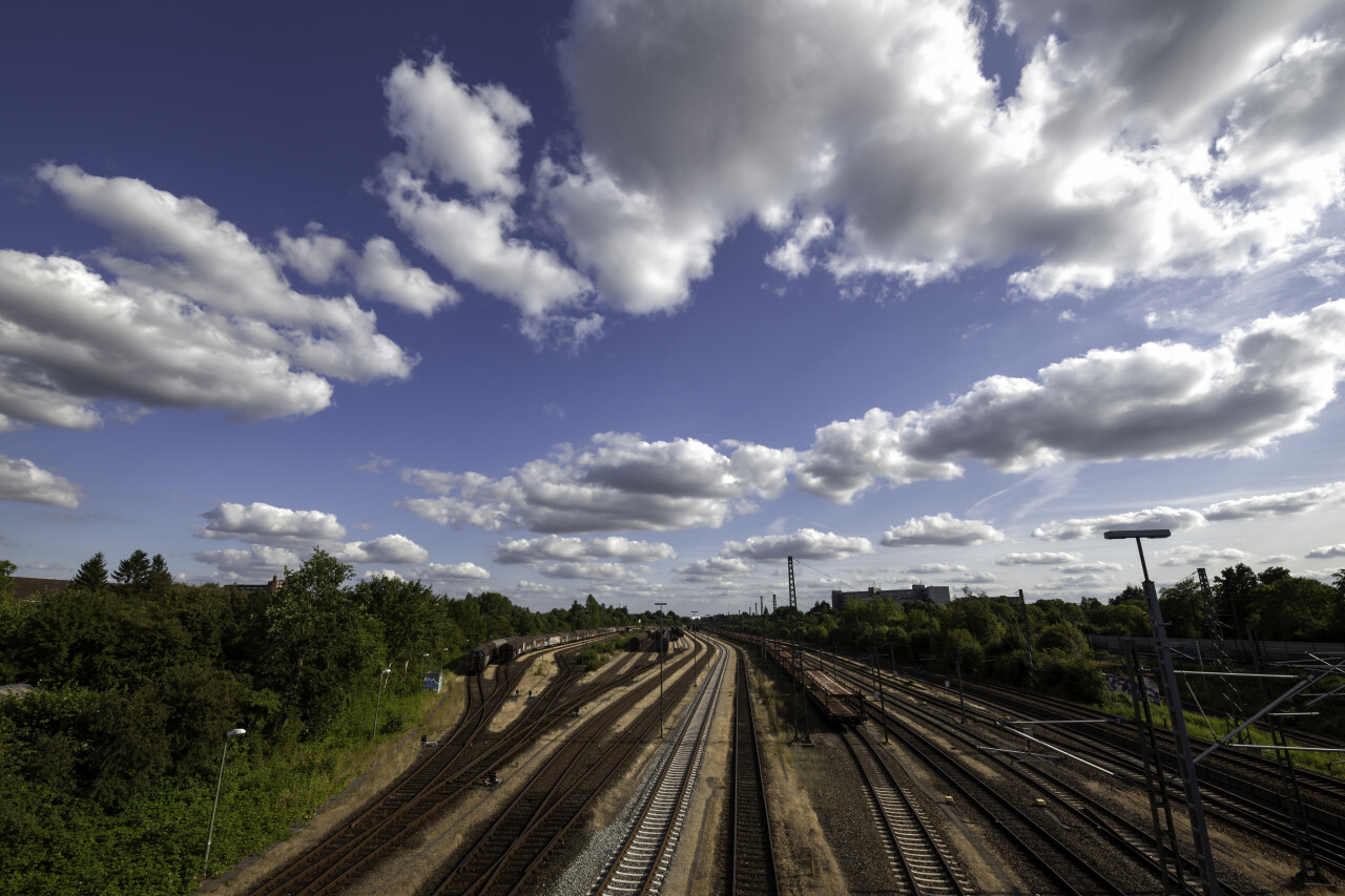 blue sky over railroad tracks