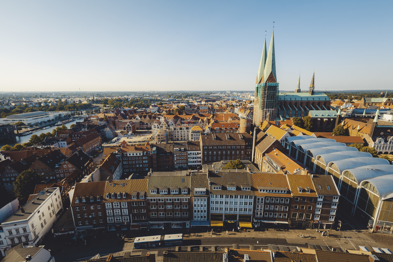 panorama view of lubecks old town from above