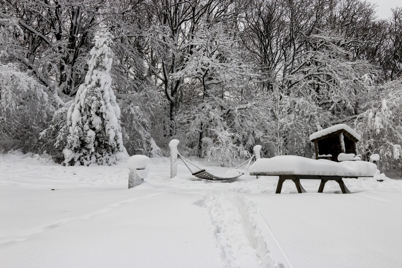 A playground was snowed in in winter