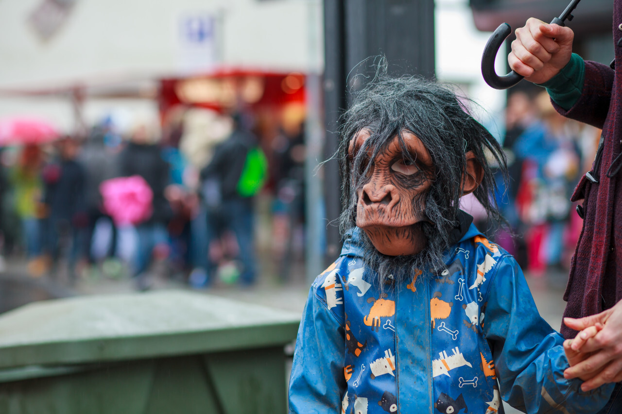 Little boy with monkey mask at carnival time
