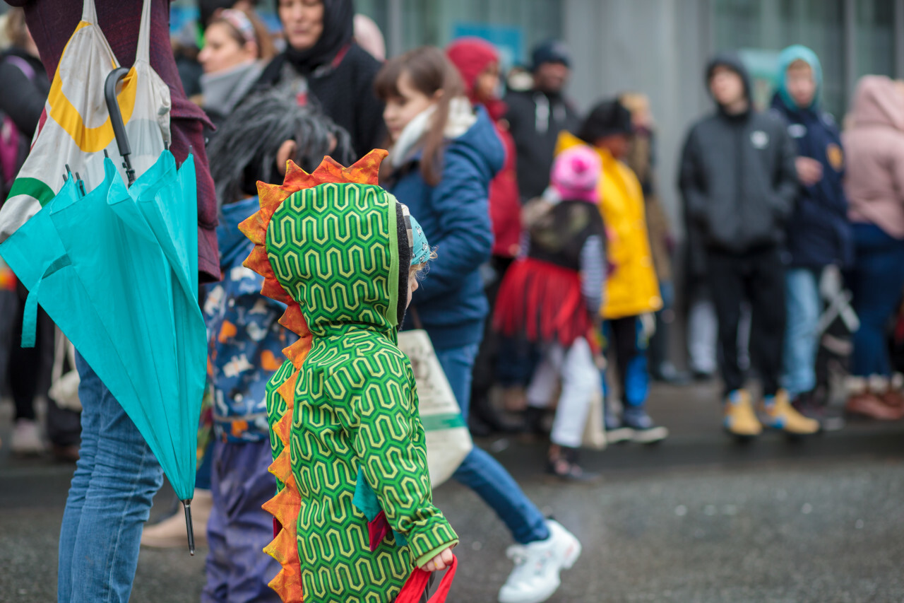 Child in dragon costume during the carnival