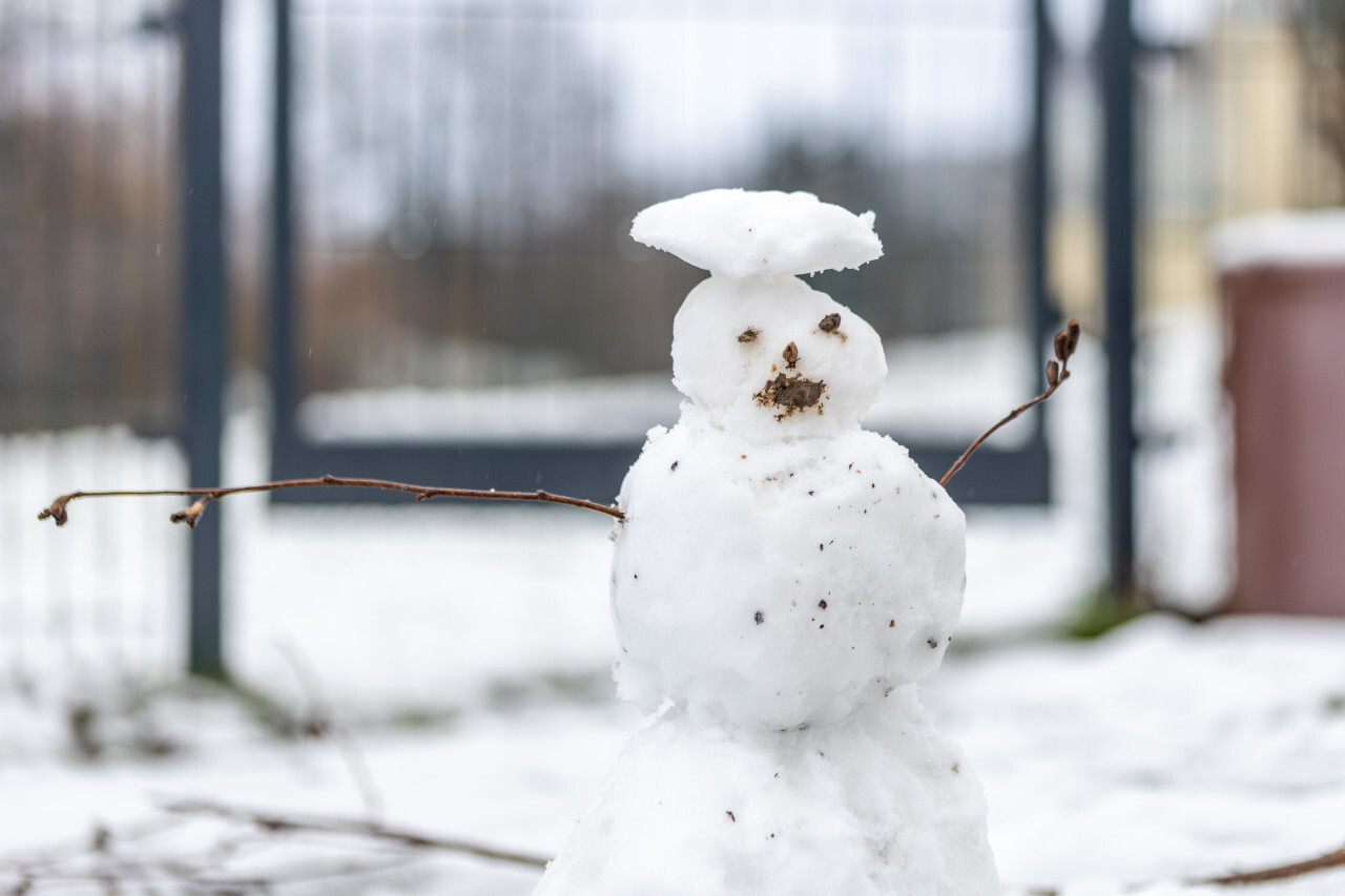 Snowman with a muddy face