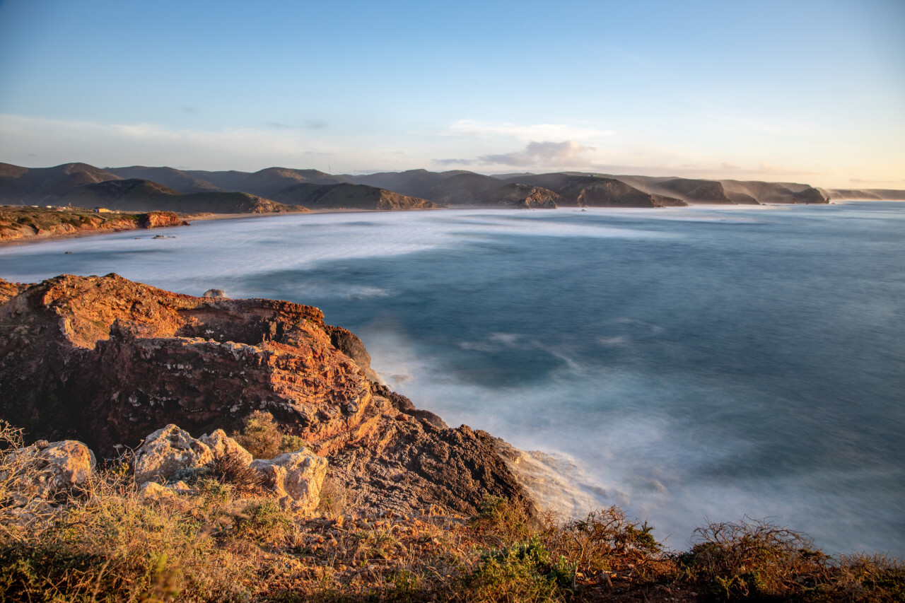 Atlantic ocean Portugal seascape with mountains