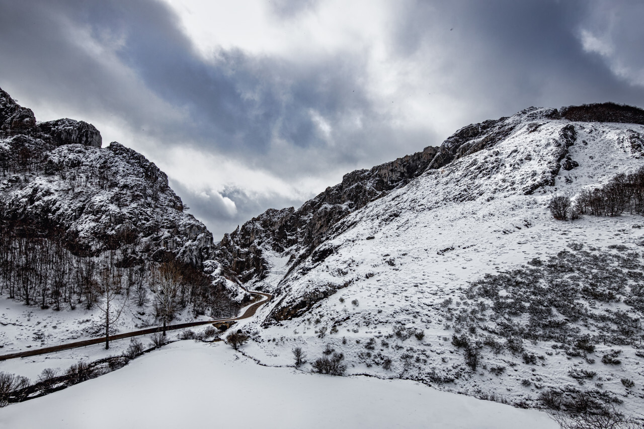Cantabria Mountains Snow Lanscape in Spain