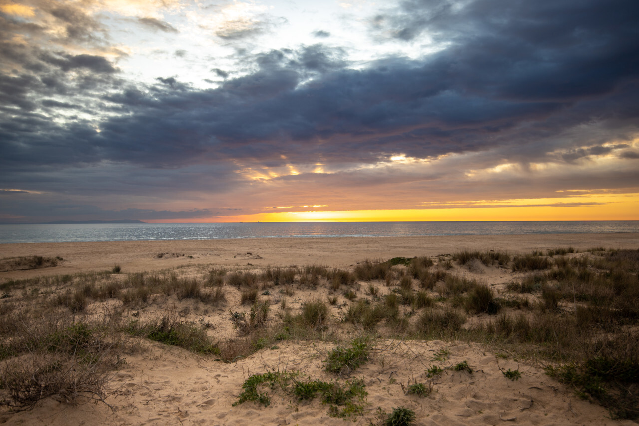 Romantic sunset in tarifa on the beach