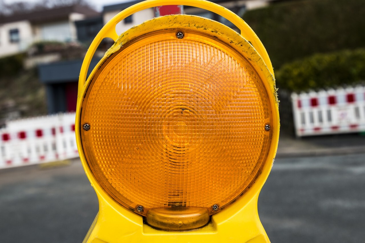 construction site warning light close up