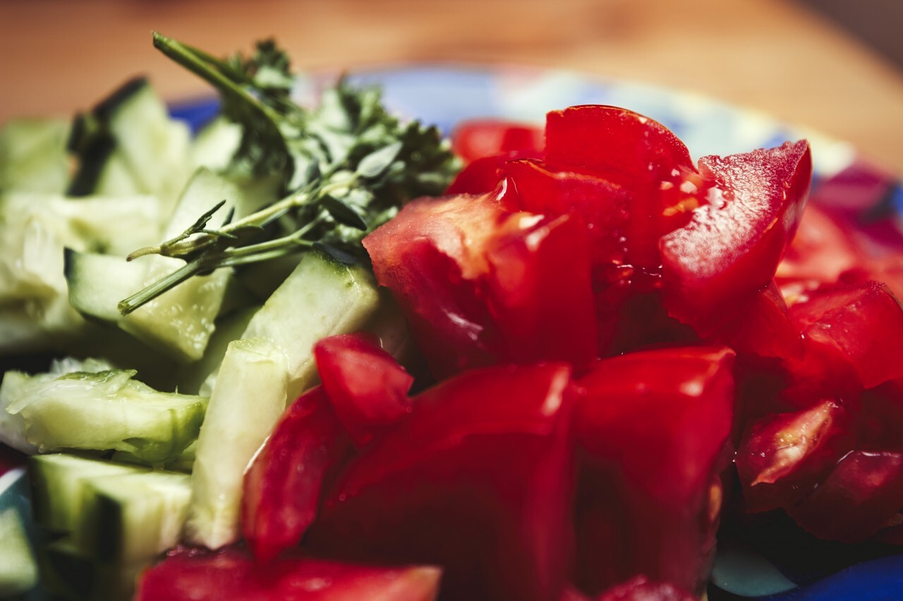 finely chopped tomatoes and cucumbers