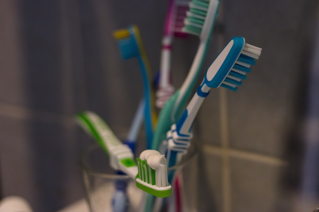 toothbrushes in the bathroom