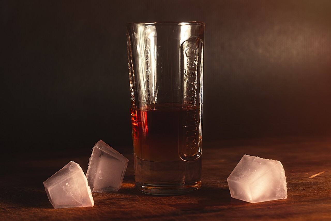 whiskey glass and ice