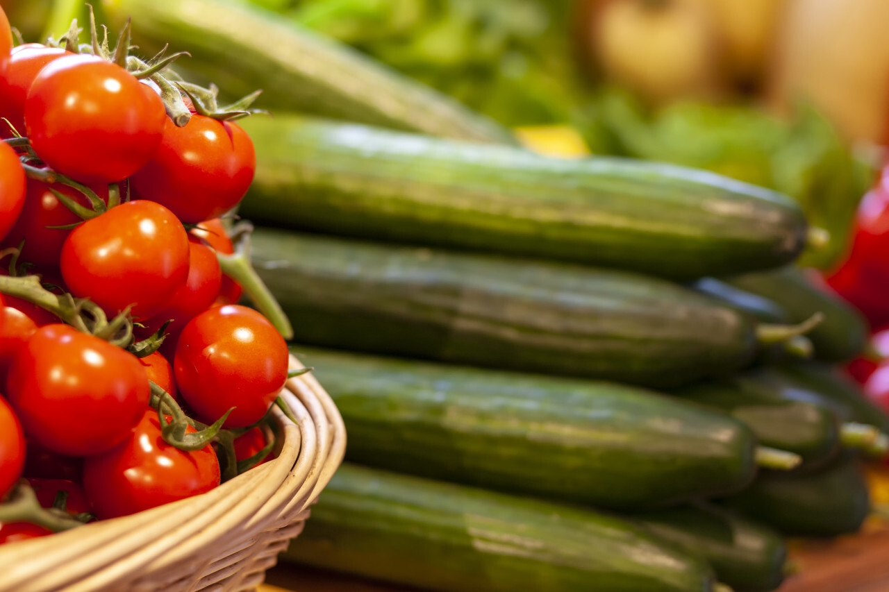 Tomatoes and cucumbers