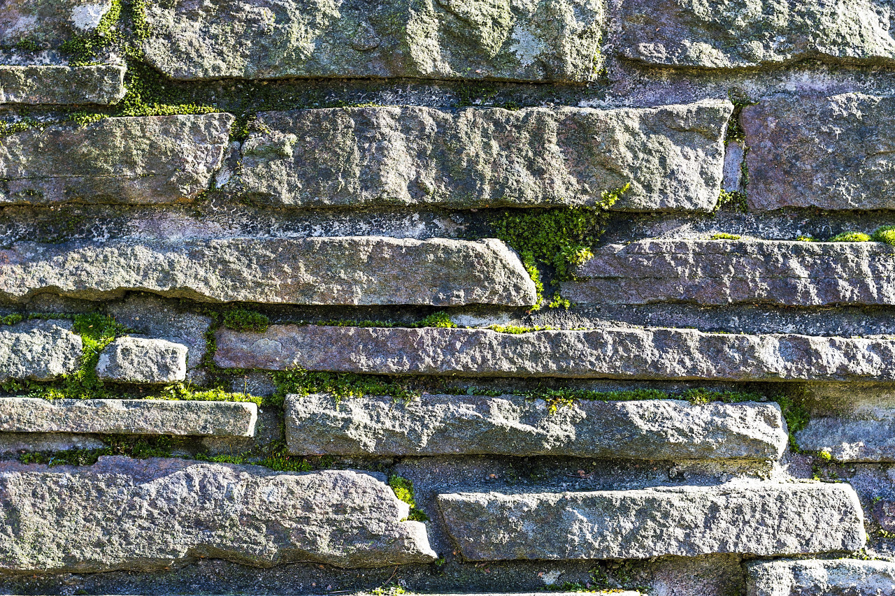 stone wall texture covered with moss