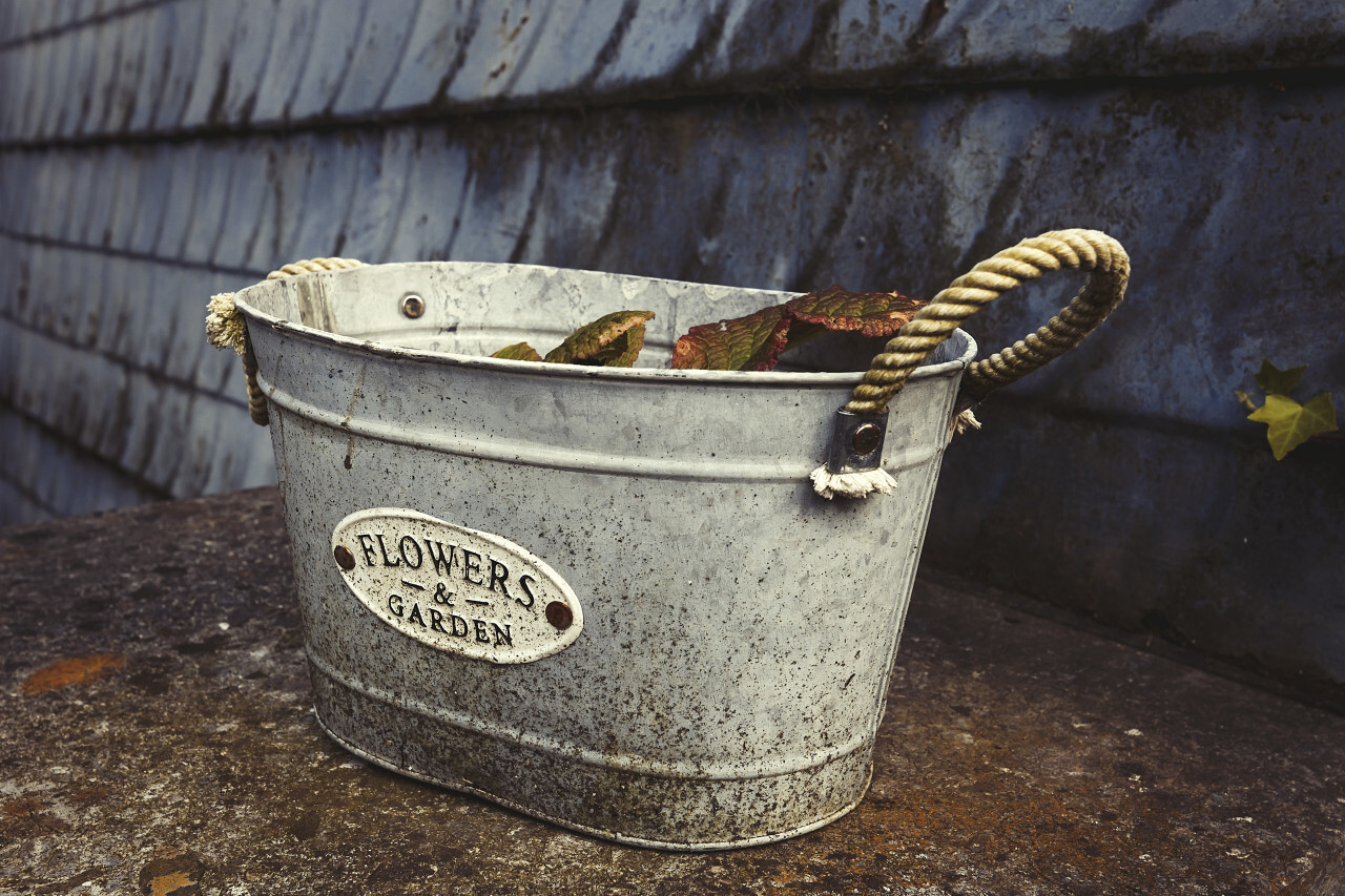 flowers and garden tin bowl