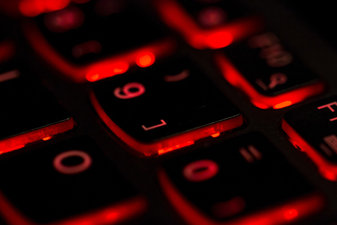Red led light computer laptop keyboard