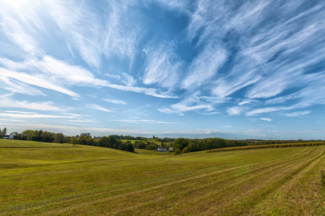rural landscape with field and blue sky, wuppertal ronsdorf, nrw germany