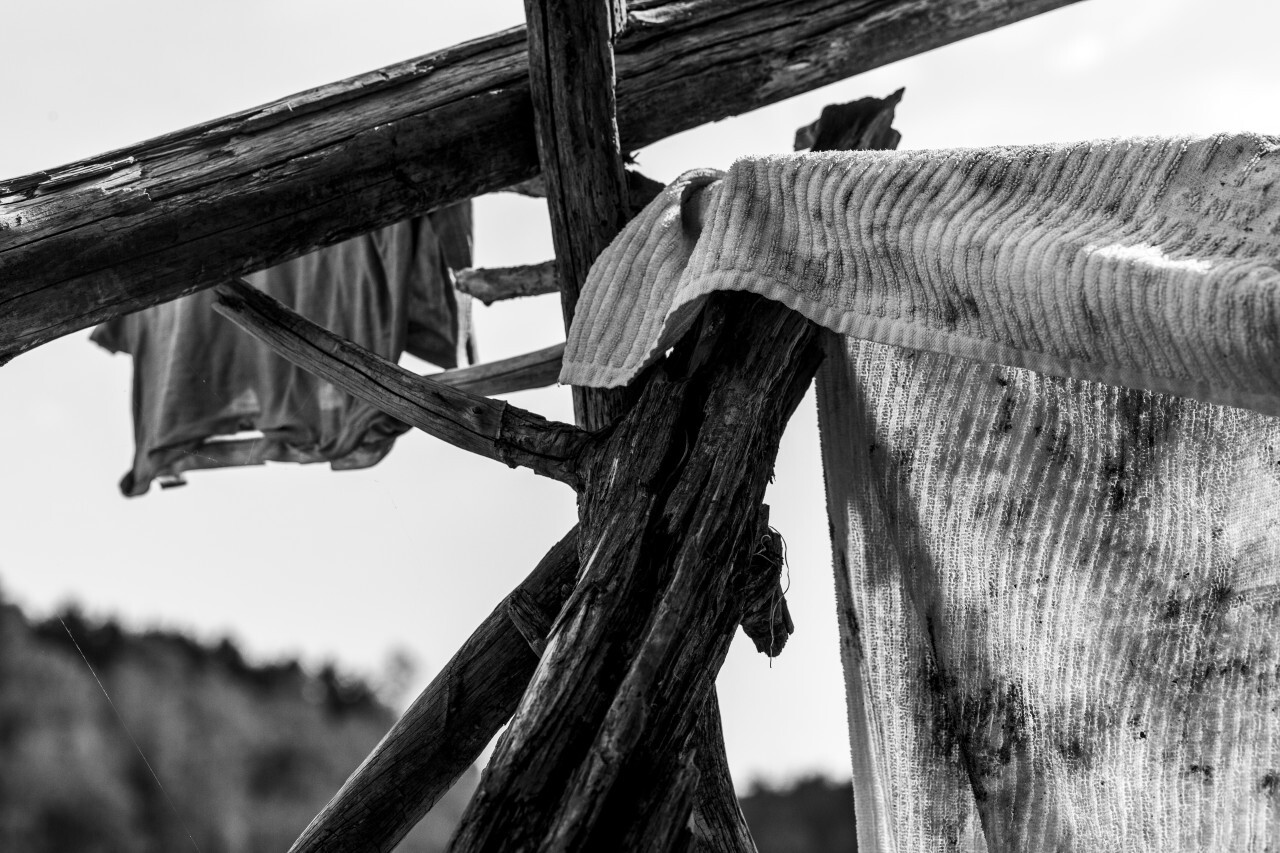 dirty towel hung in the sun to dry