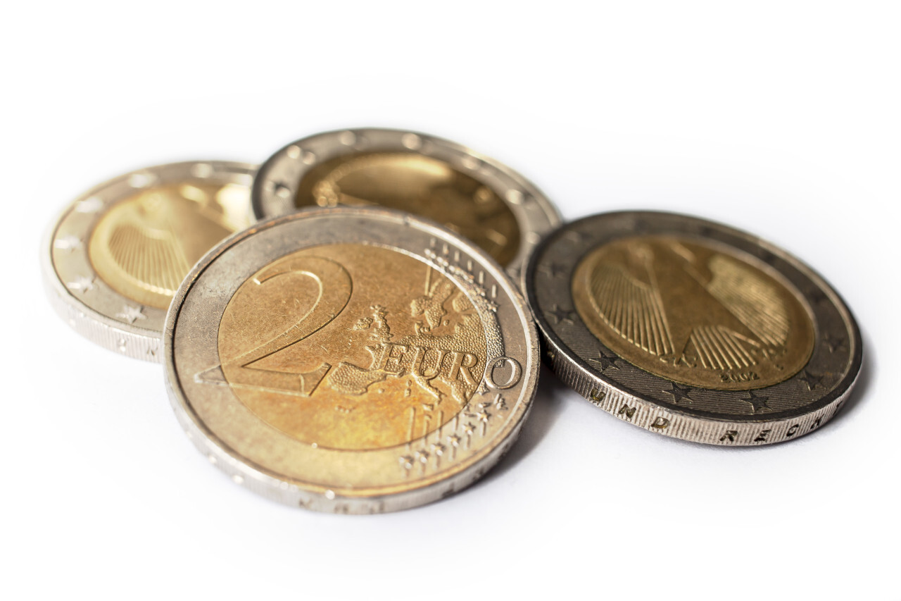 two euro coins isolated on white background