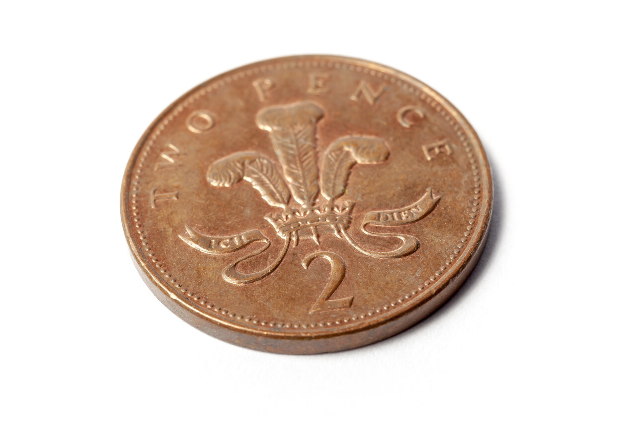 two pence coin isolated on white background, 2 pence from uk