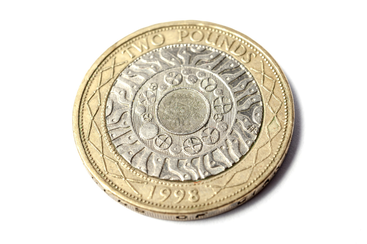 Two pound coin from Great Britain isolated on white background