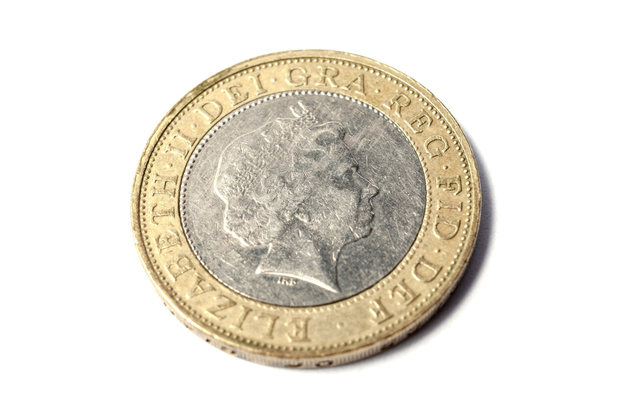 Two pound coin from Great Britain isolated on white background