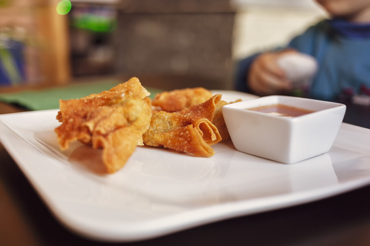 Deep Fried Wonton with asian sweet sour sauce dip in a Vietnamese Restaurant