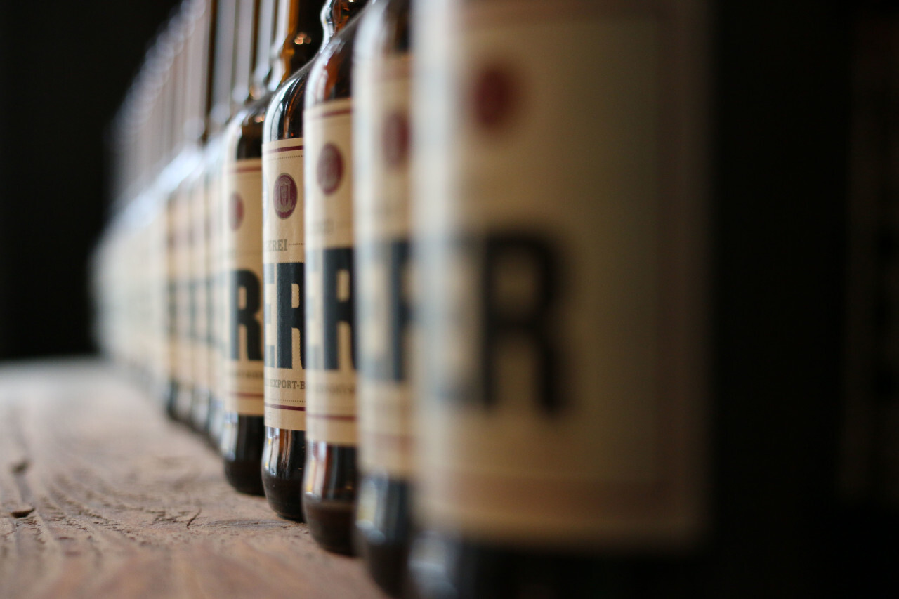 Beer bottles in a row