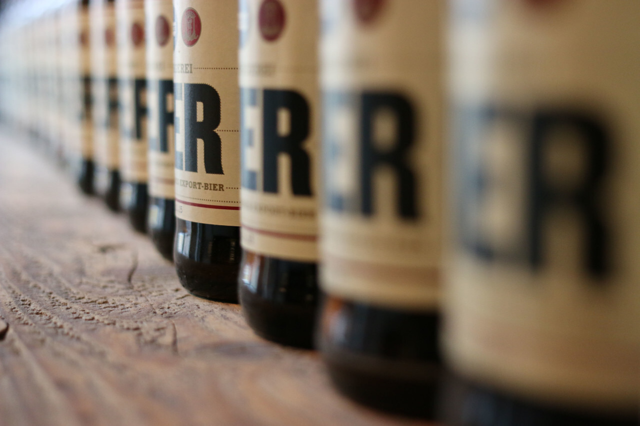 Beer bottles in a row