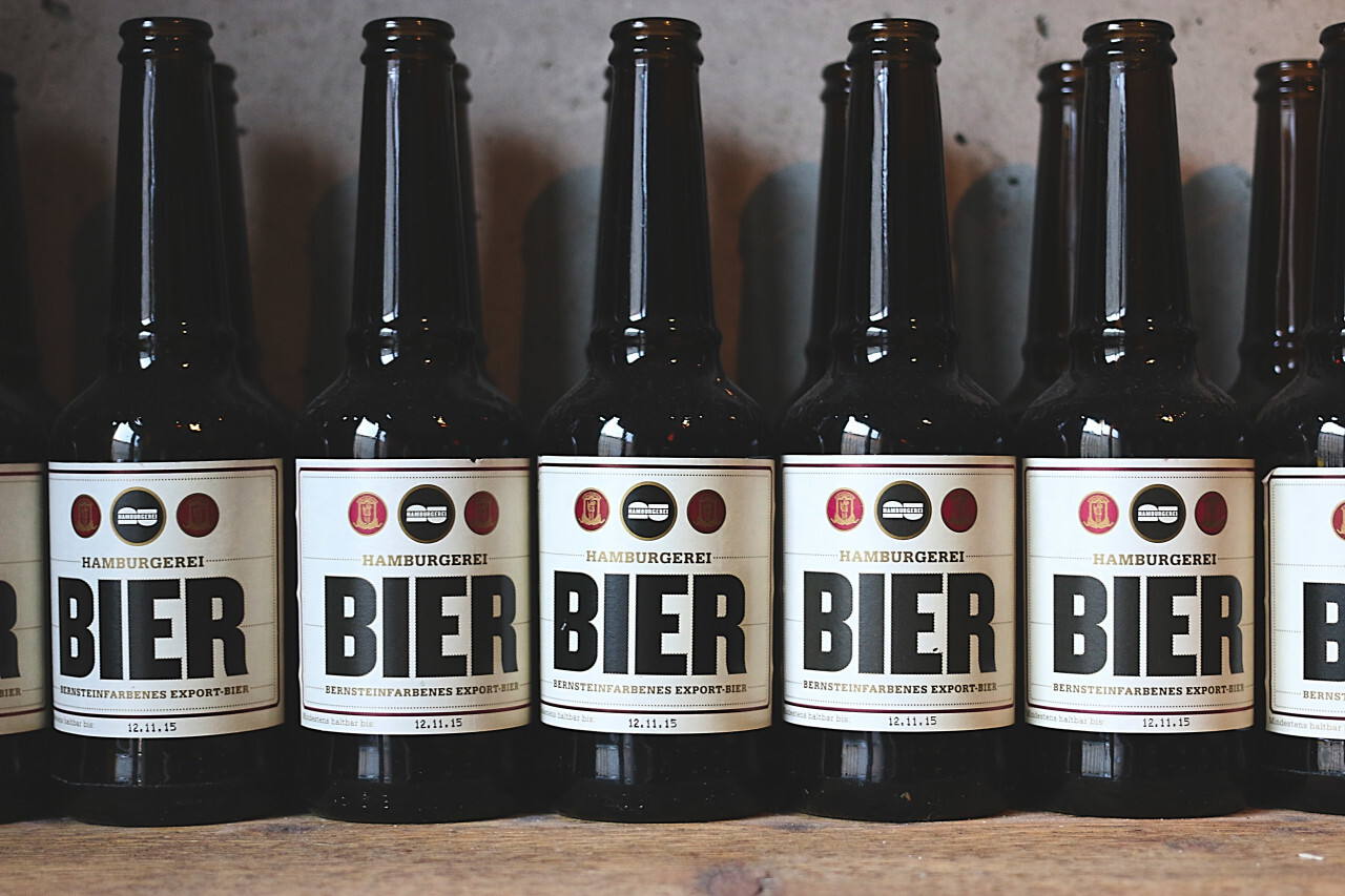 Beer bottles in a row