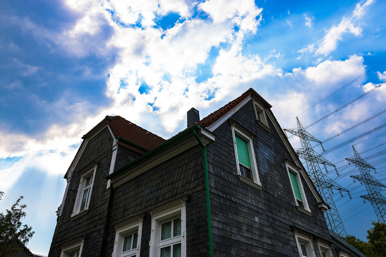 traditional german house under power pole