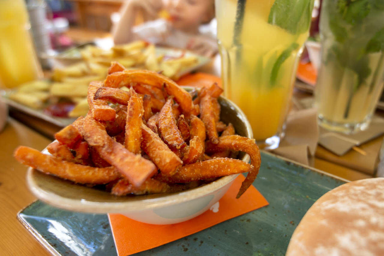 sweet potato french fries in a restaurant