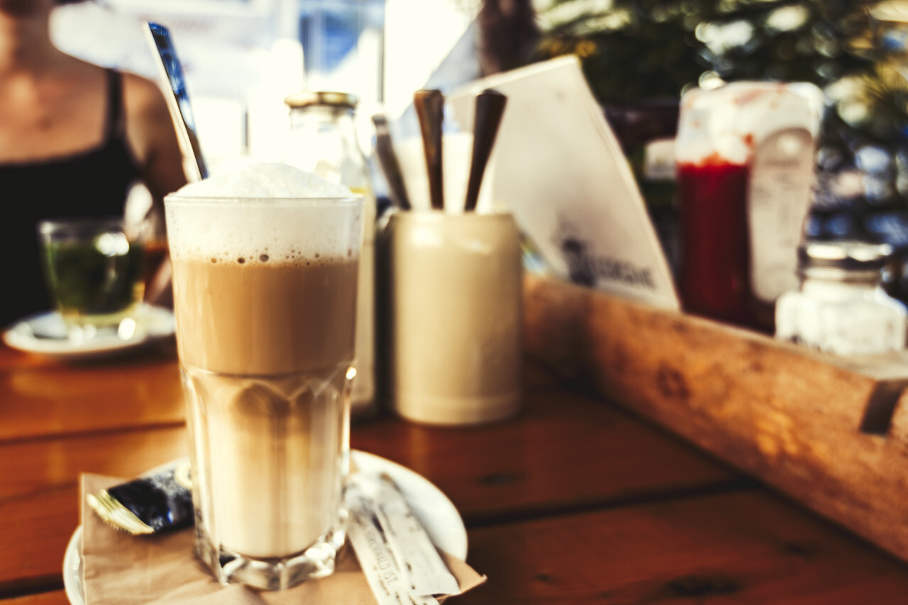 latte macchiato in the restaurant garden