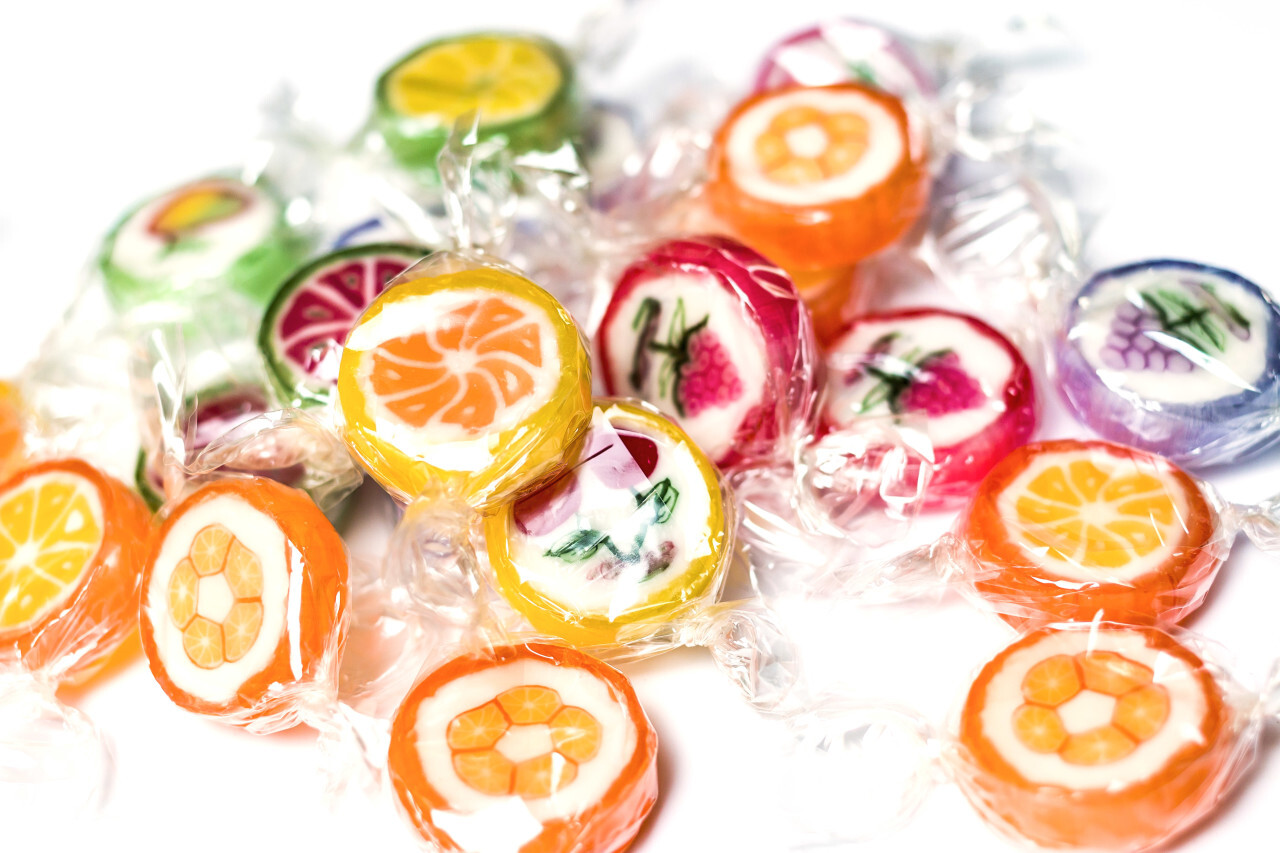 colorful candies on white background