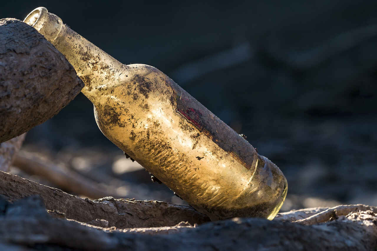 old bottle on shore