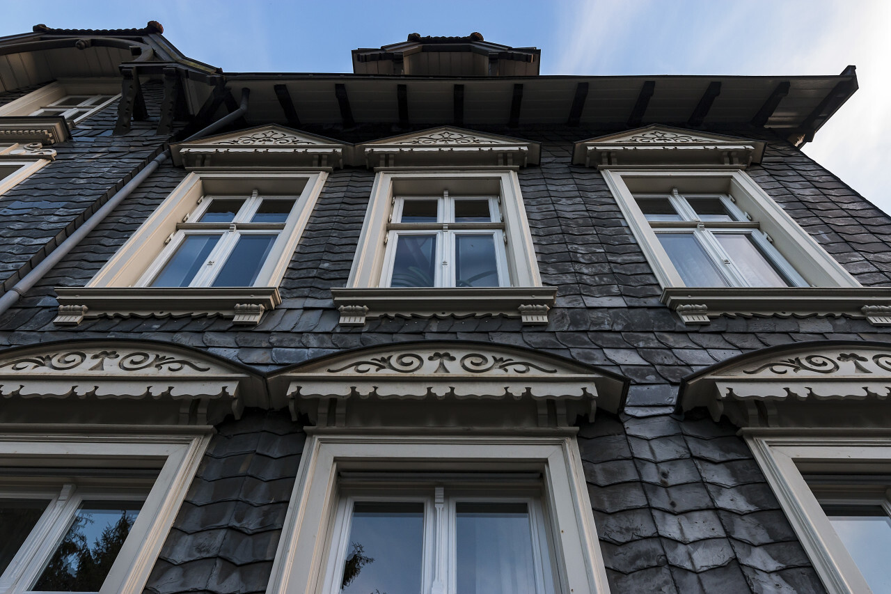 beautiful old slate stone house facade