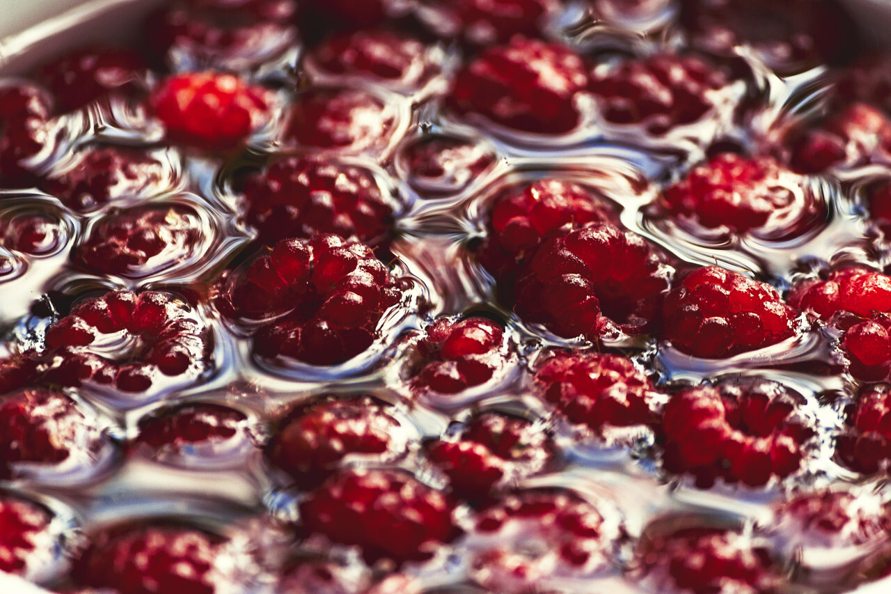 raspberries in water