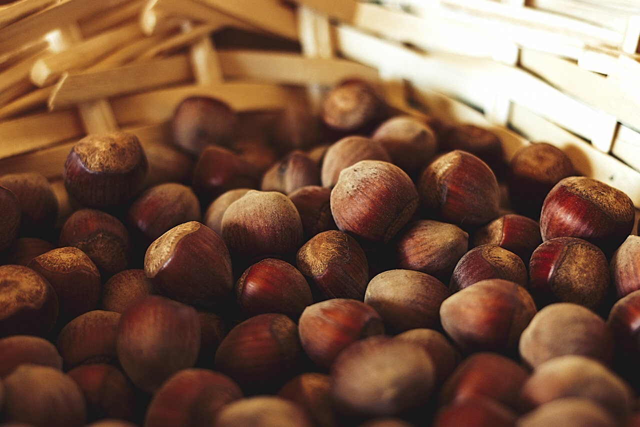Hazelnuts in a basket from the market