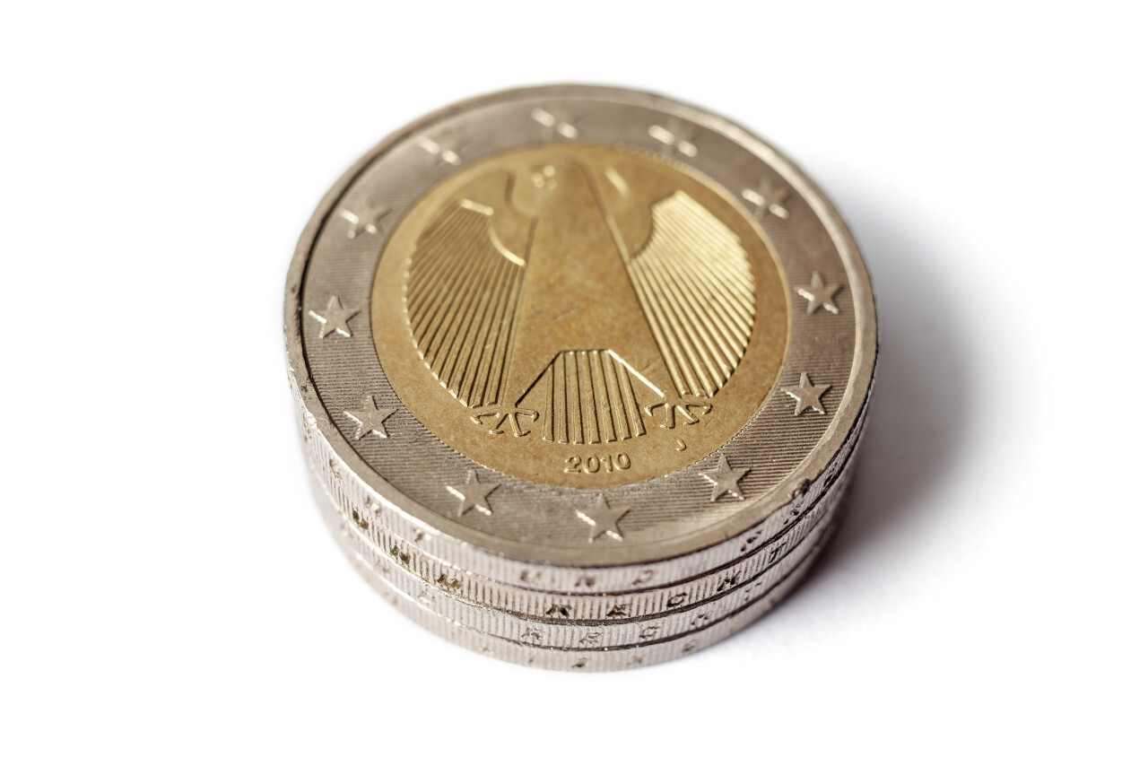 two euro coins stack isolated on white background