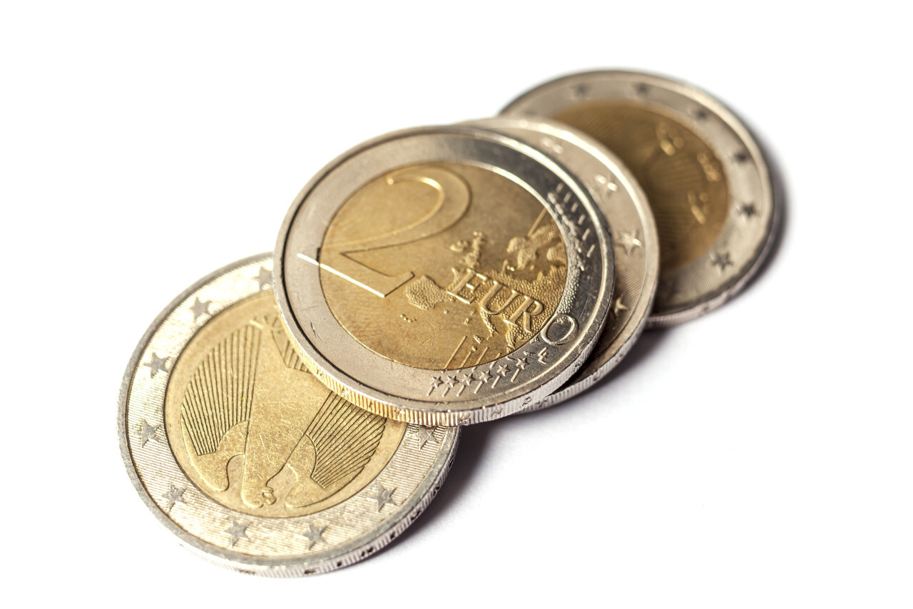 two euro coins stack isolated on white background