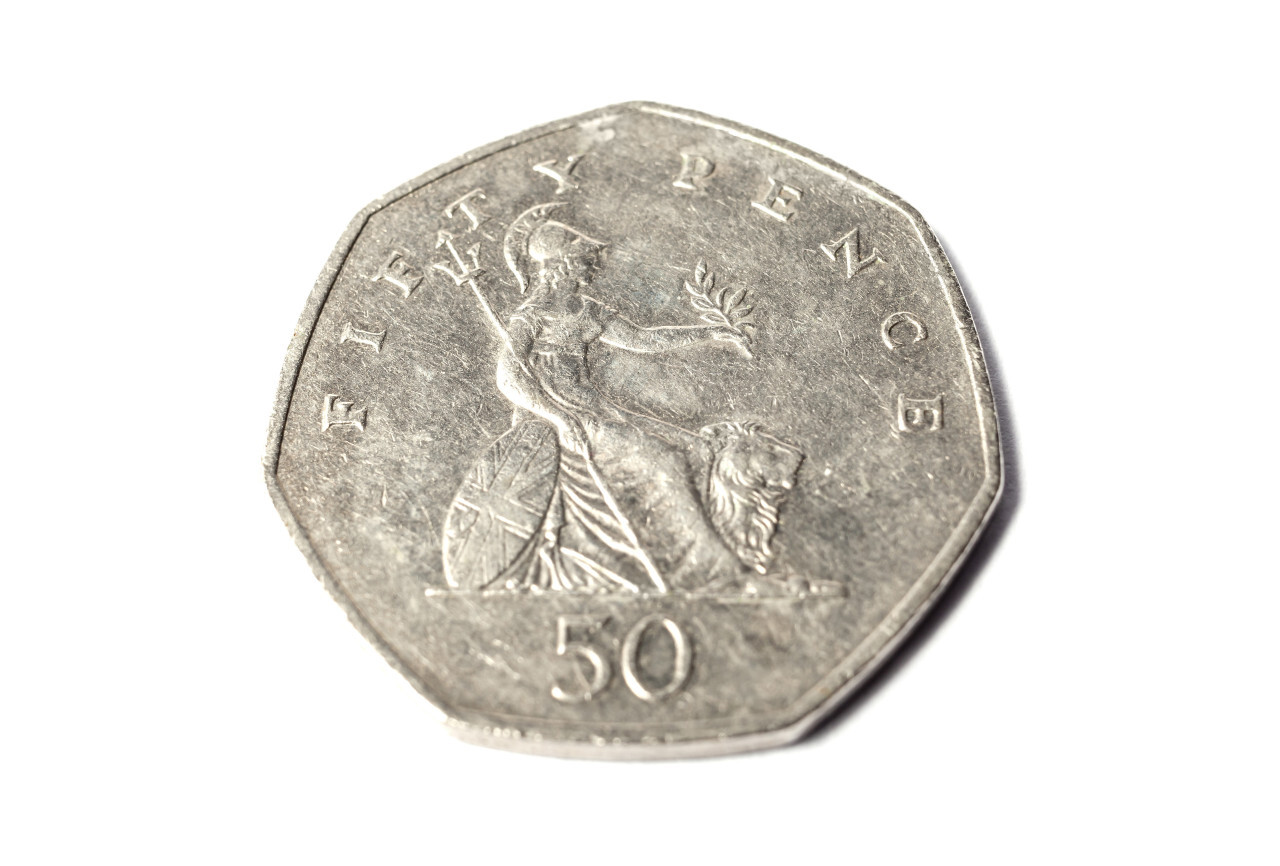 Fifty Pence Coin from Great Britain Isolated on White Background