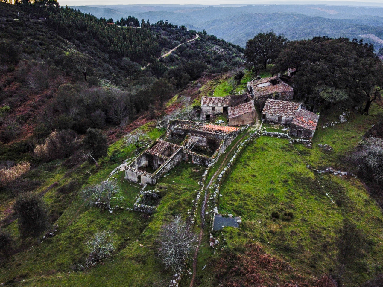 Old ruin at Faro in Portugal drone from above view