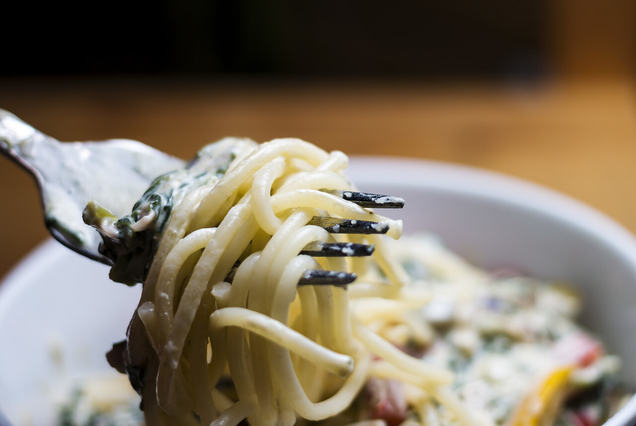 spaghetti on fork