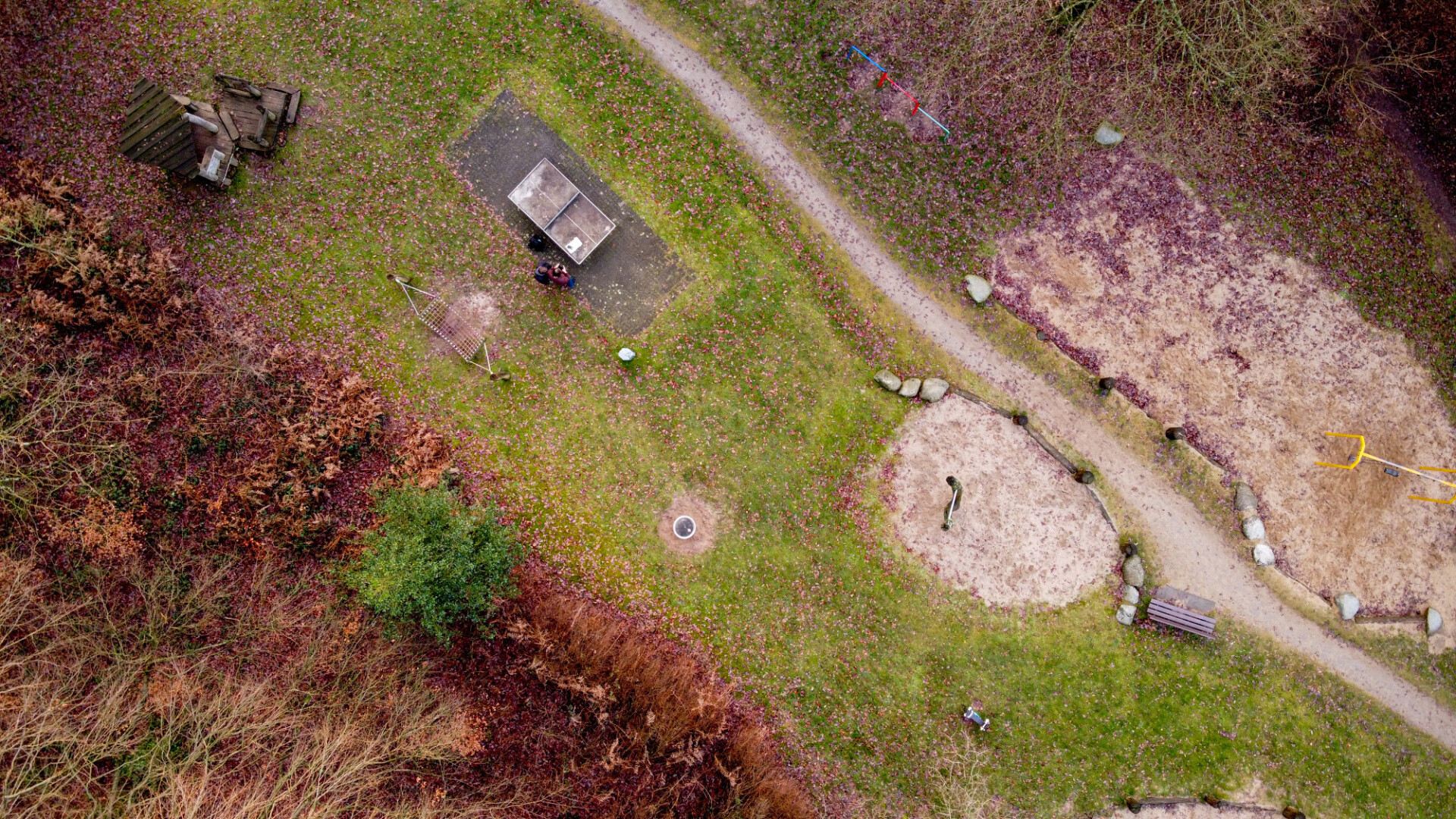 Playground in autumn drone view from above