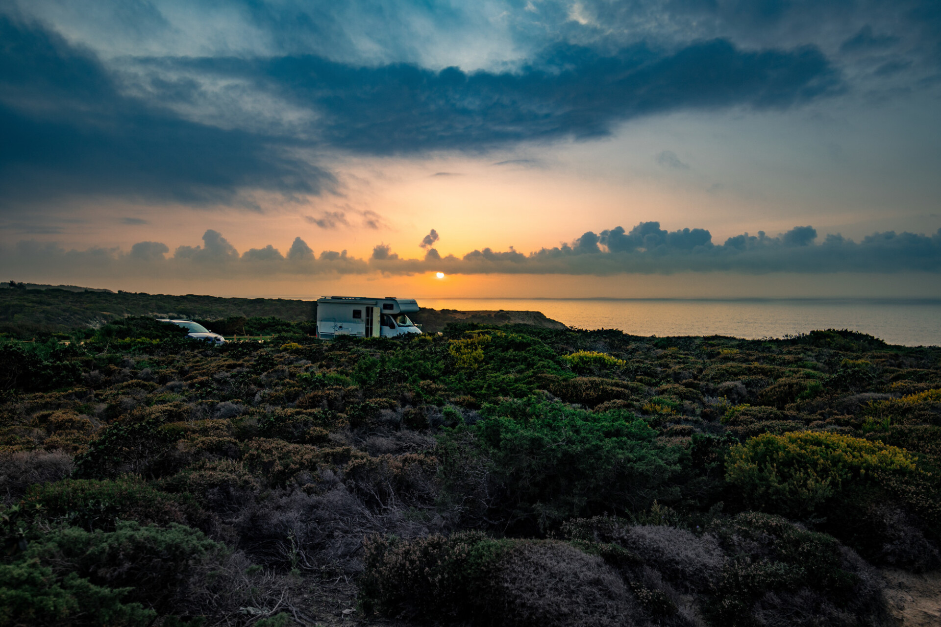 Motorhome on the cliffs of the coast of Portugal