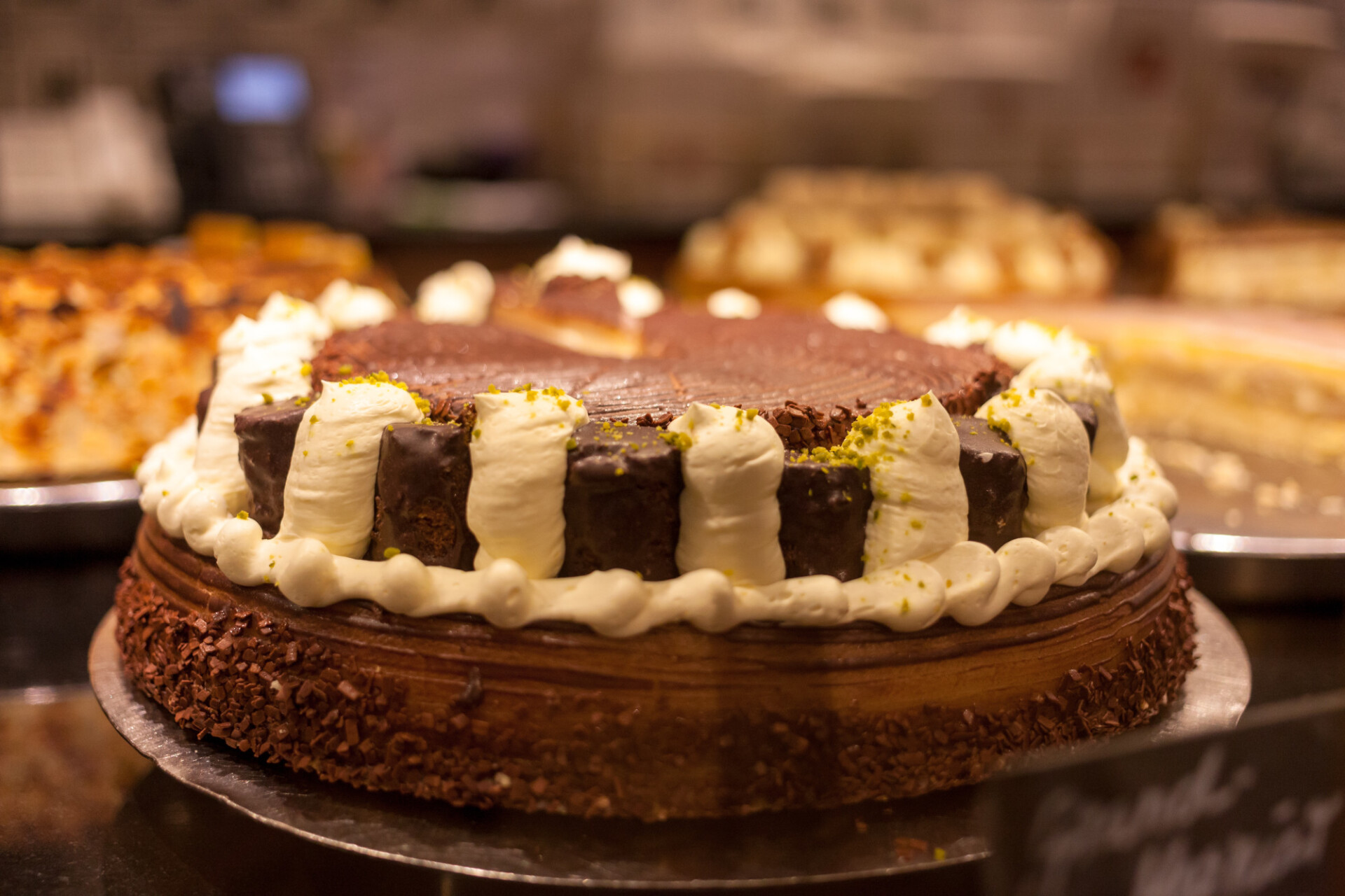 Chocolate cake with whipped cream