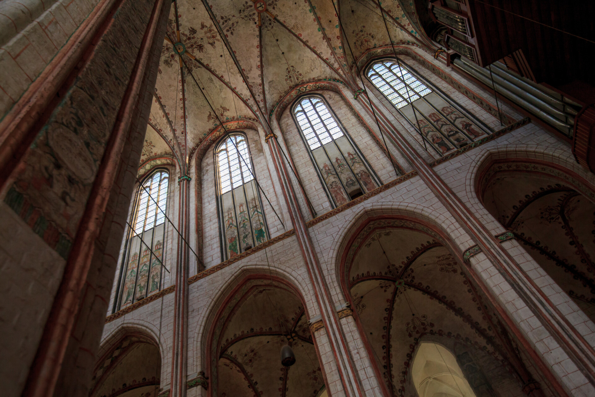 High pillars of the Marienkirche in Lübeck