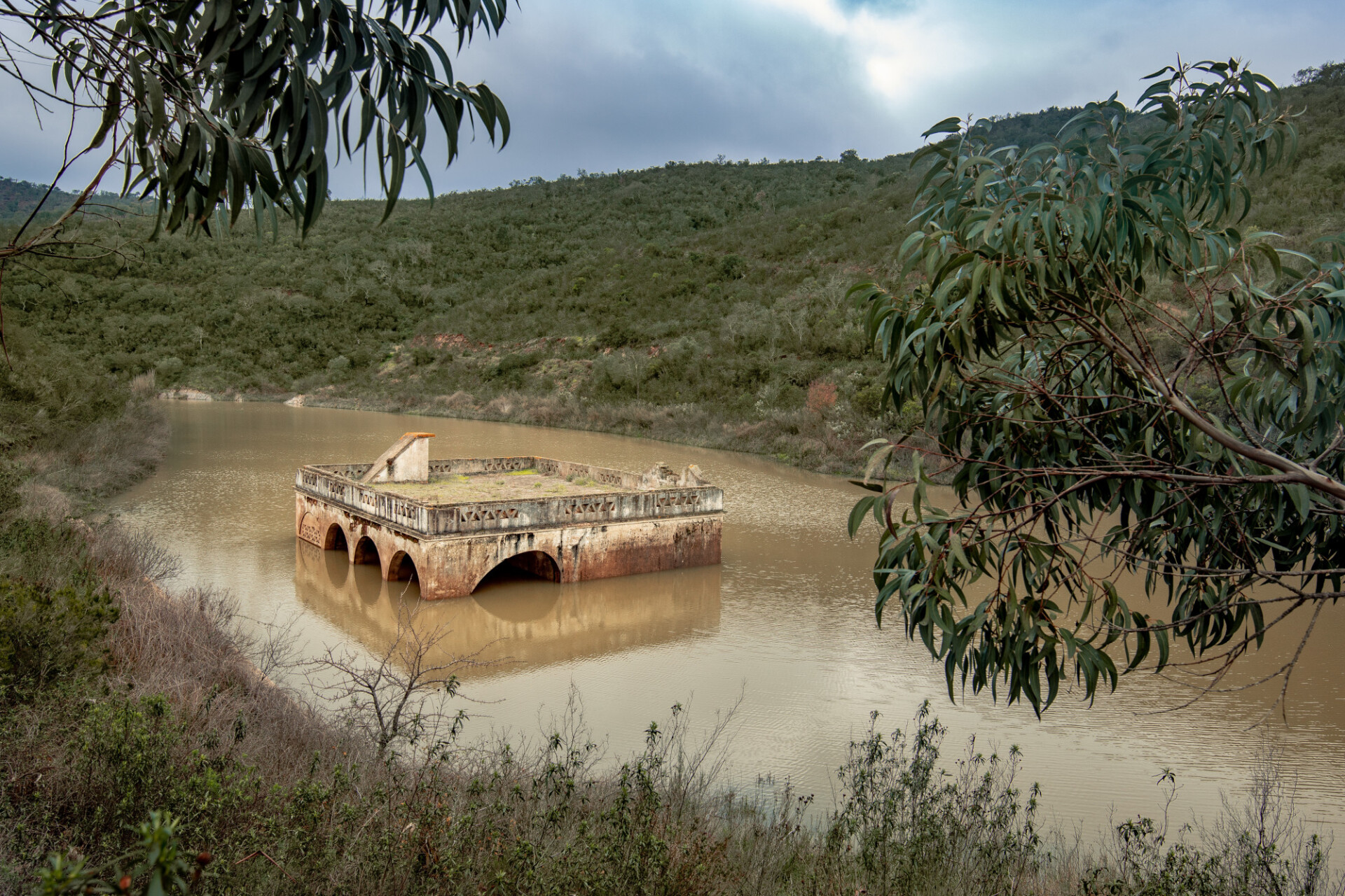 House sunken in the lake in Fonte Ferranha Portugal