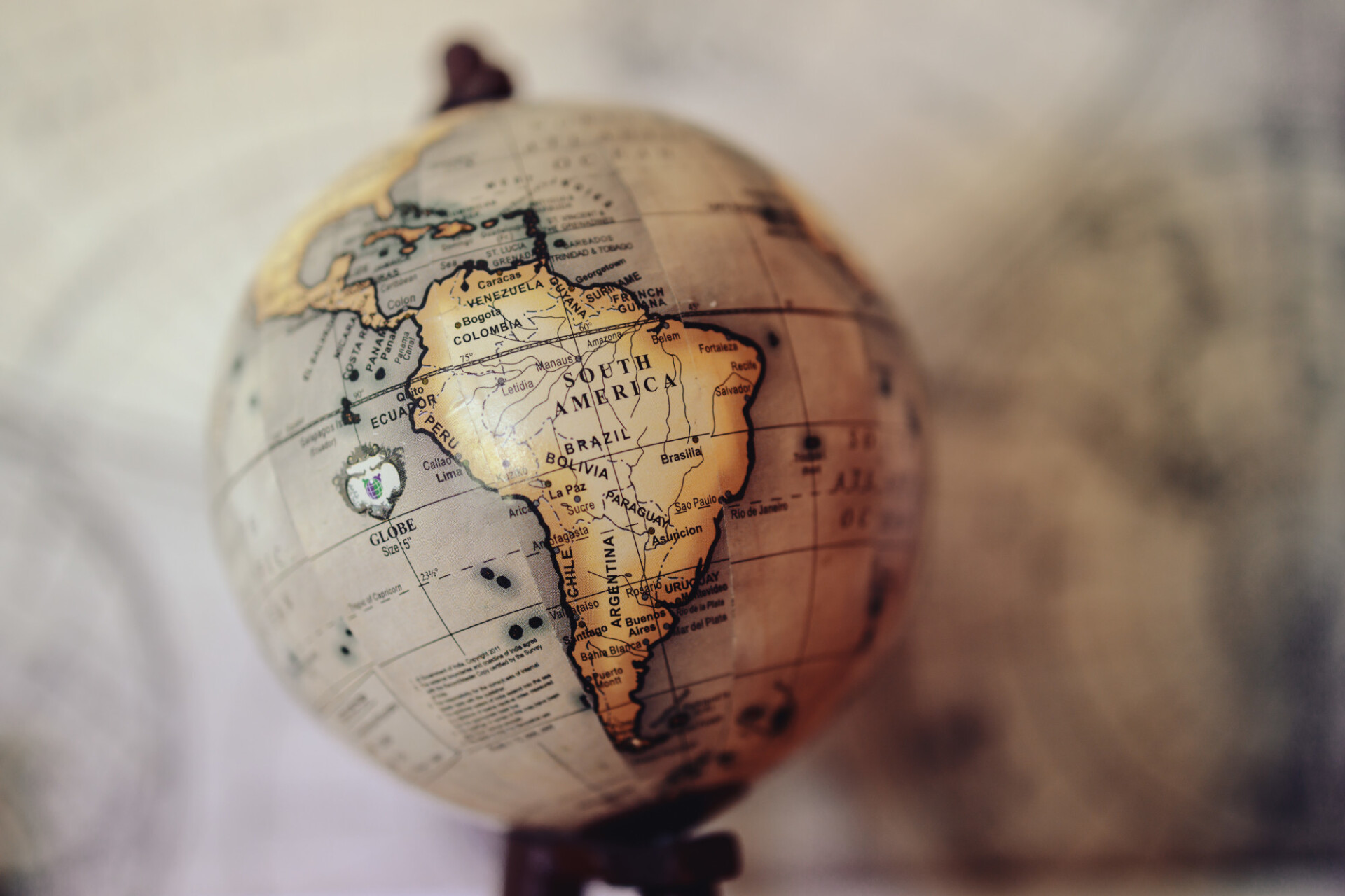 Globe with South America in focus