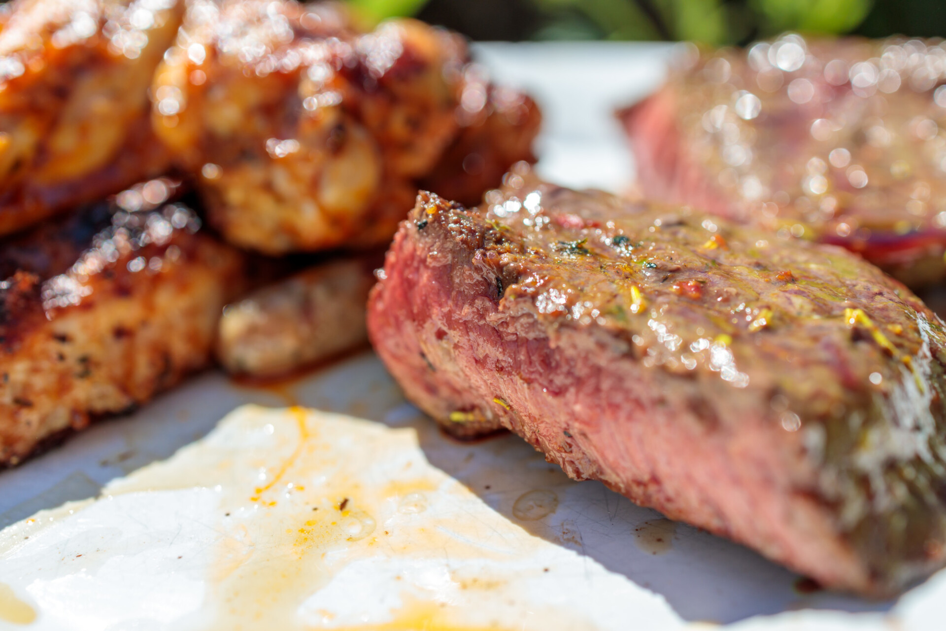 Rosy steaks from the grill